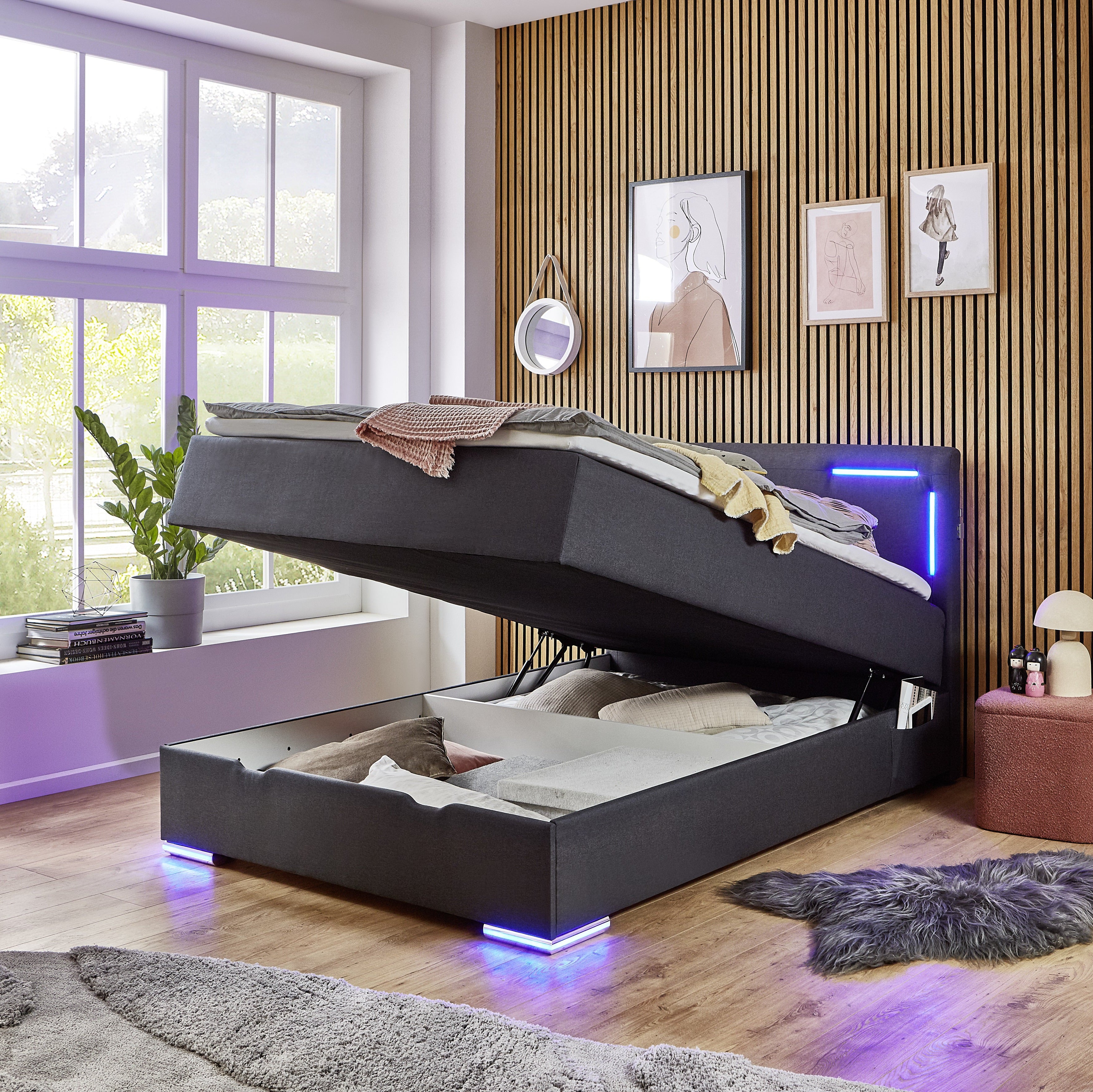 Boxspringbett mit LED-Beleuchtung 140x200cm
