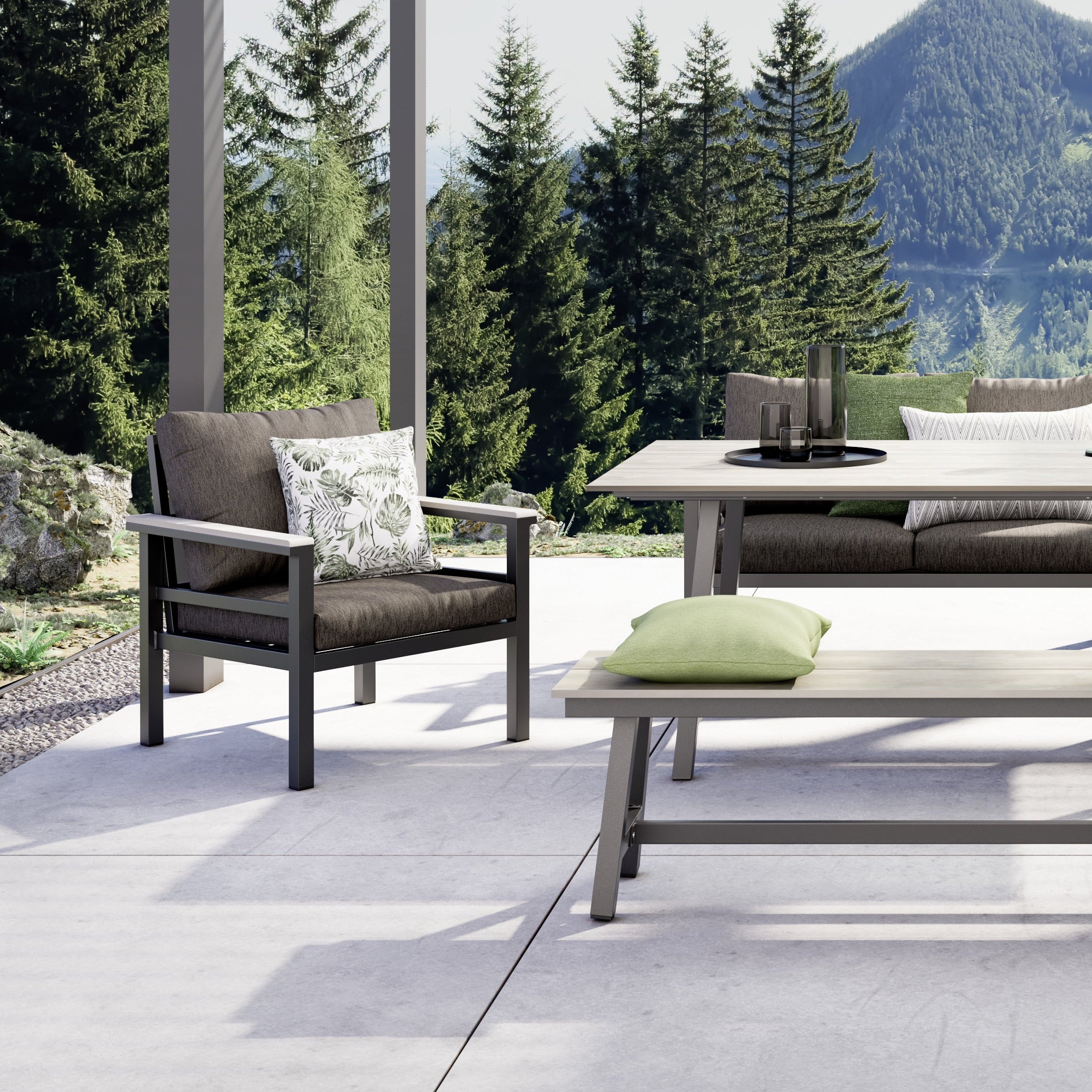 Loungesessel dunkelgrau mit Auflagen