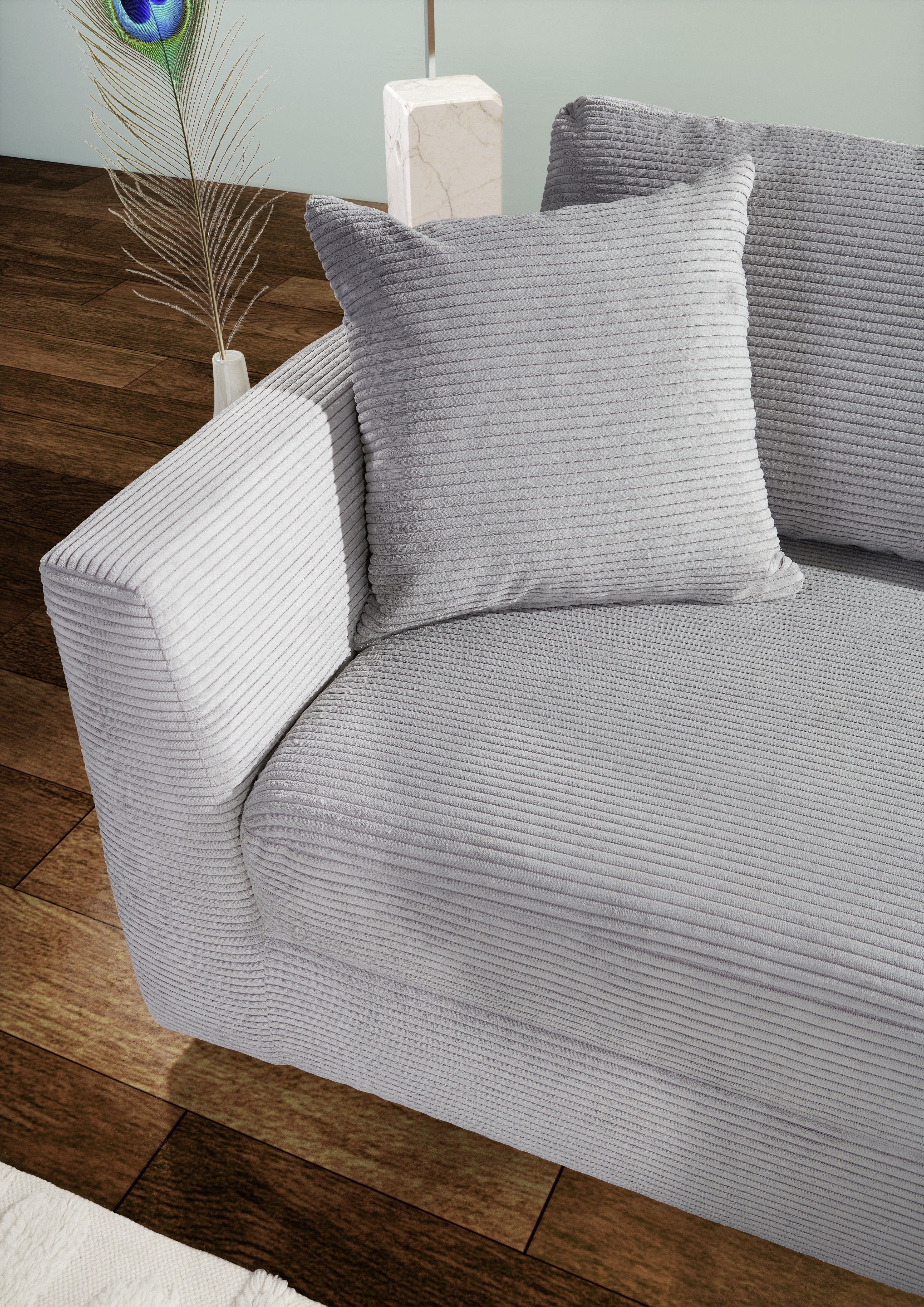 Ecksofa Cord Hellgrau