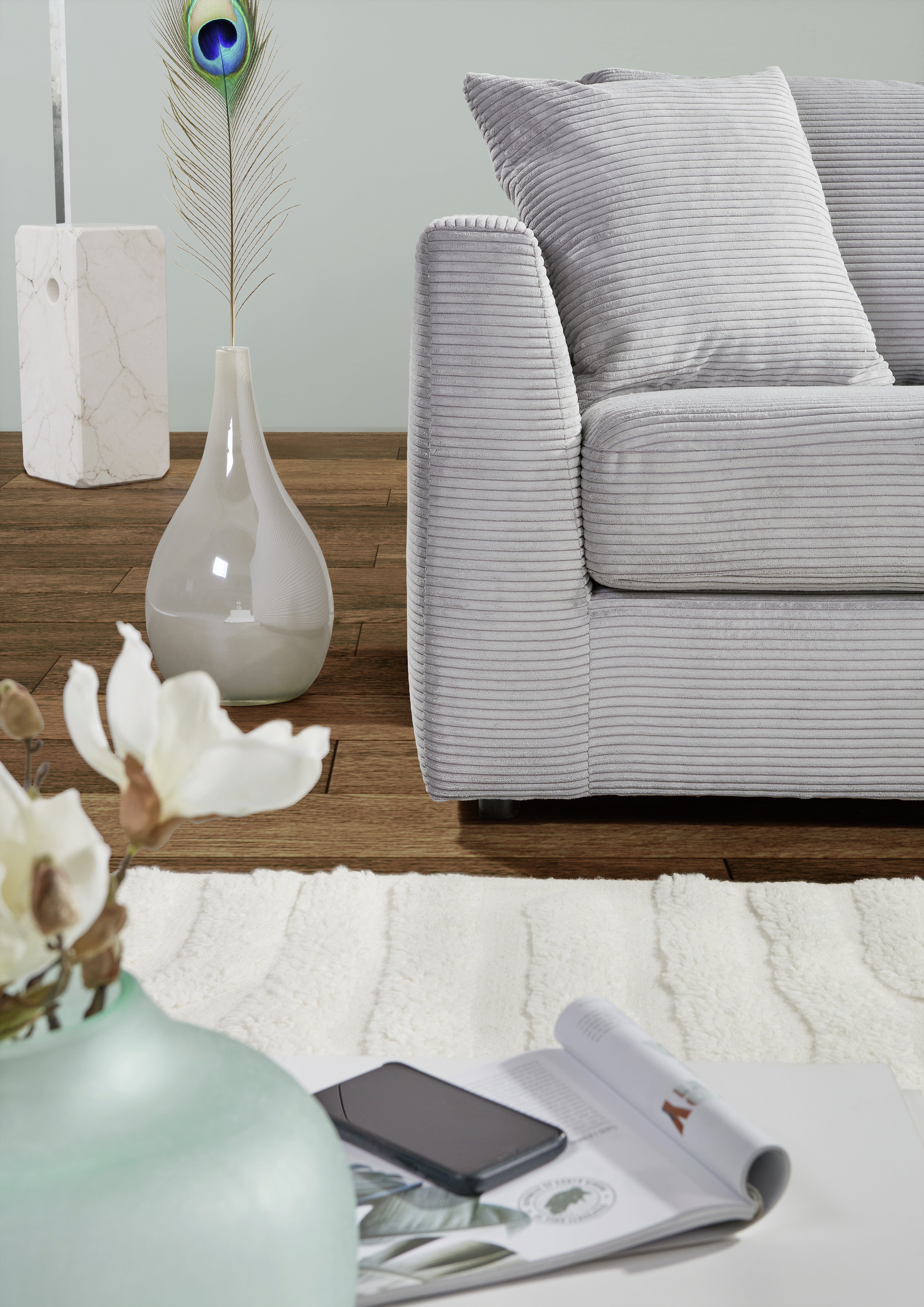 Ecksofa Cord Hellgrau