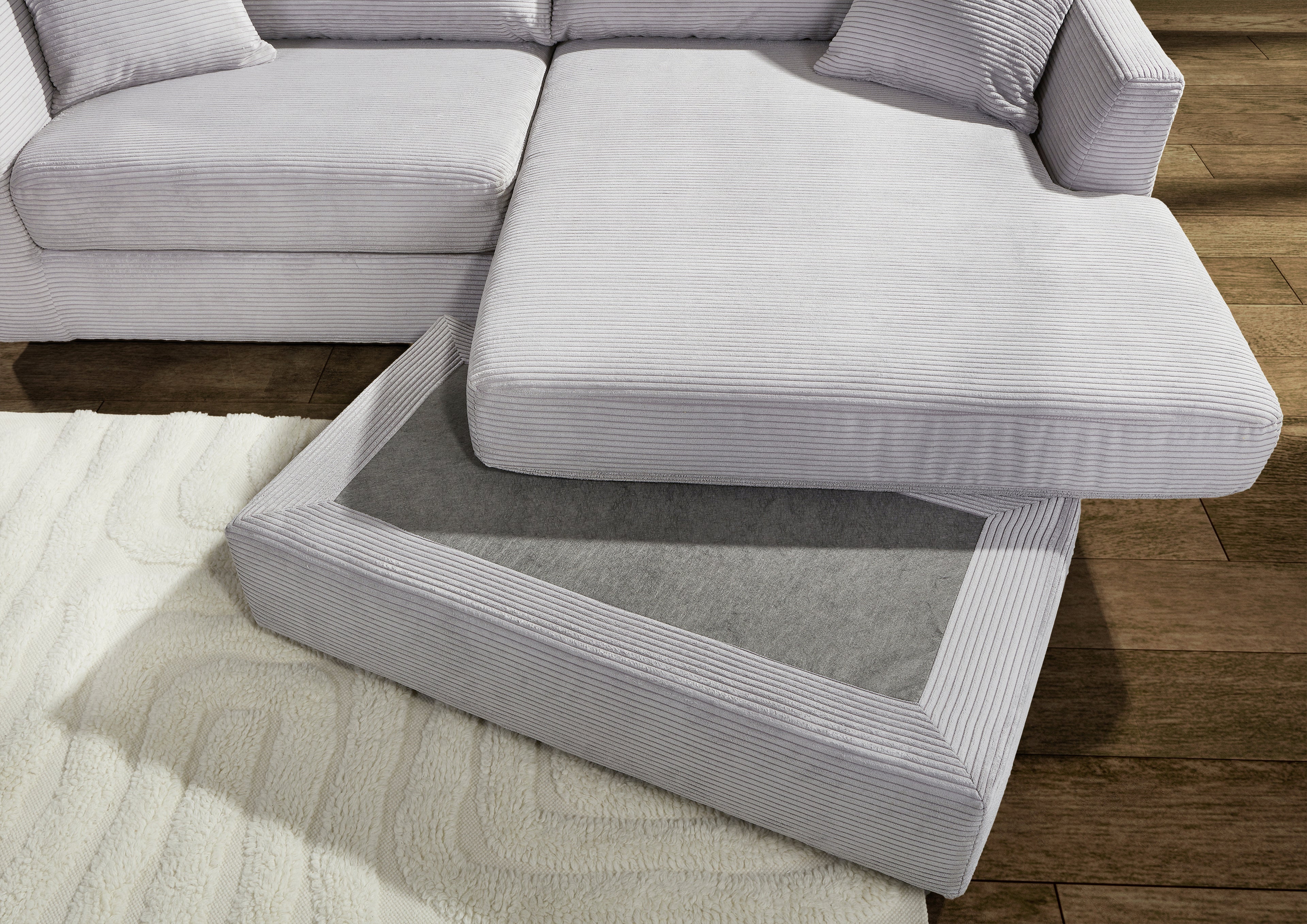 Ecksofa Cord Hellgrau