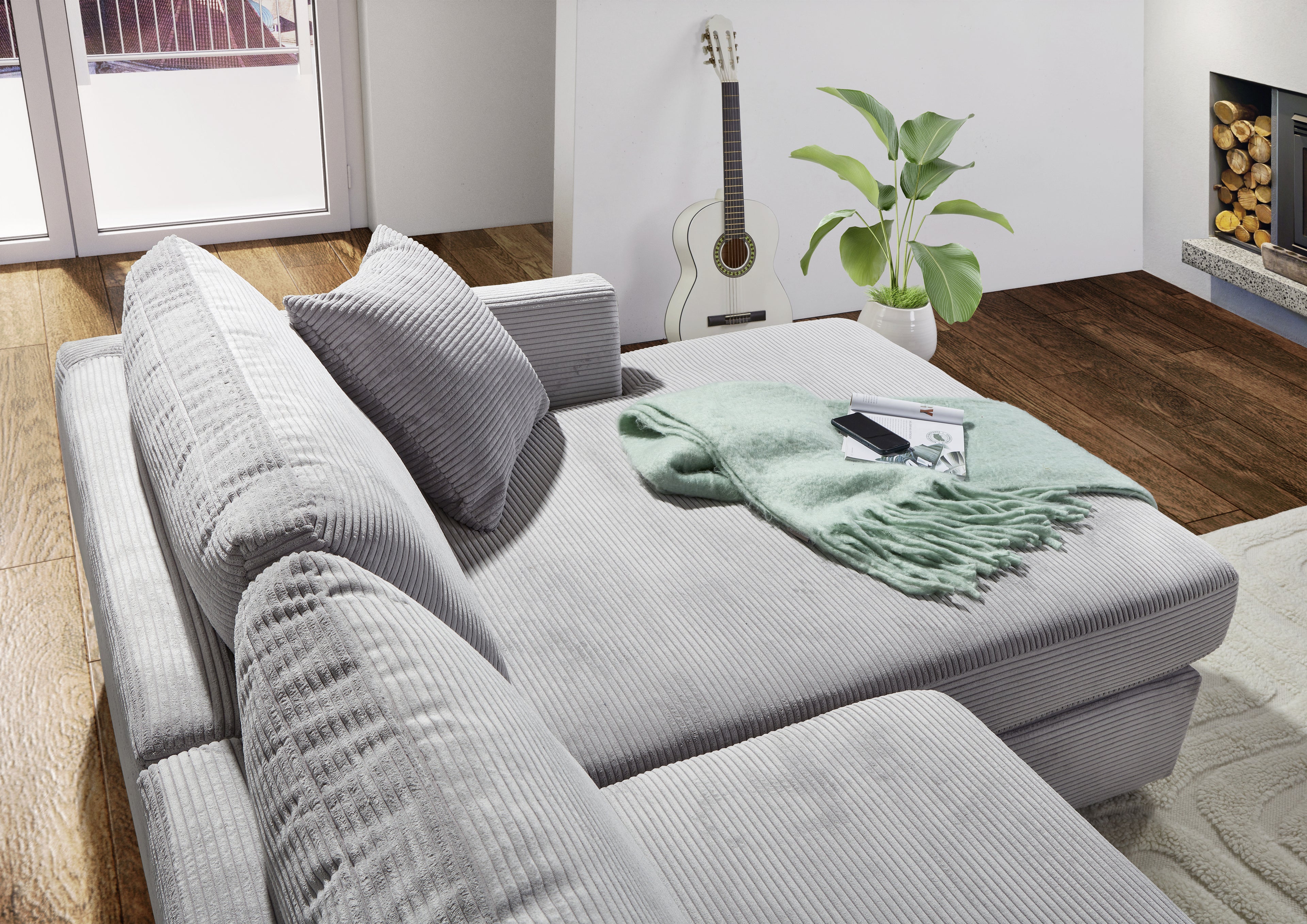 Ecksofa Cord Hellgrau