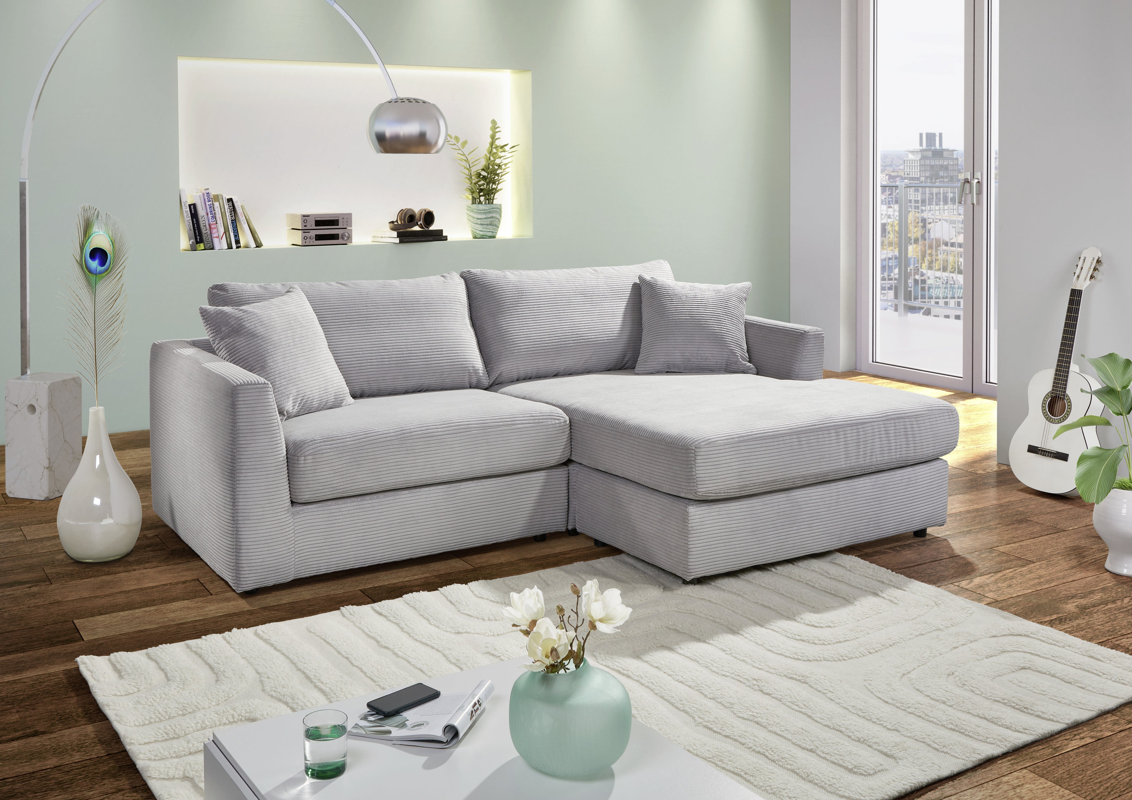 Ecksofa Cord Hellgrau