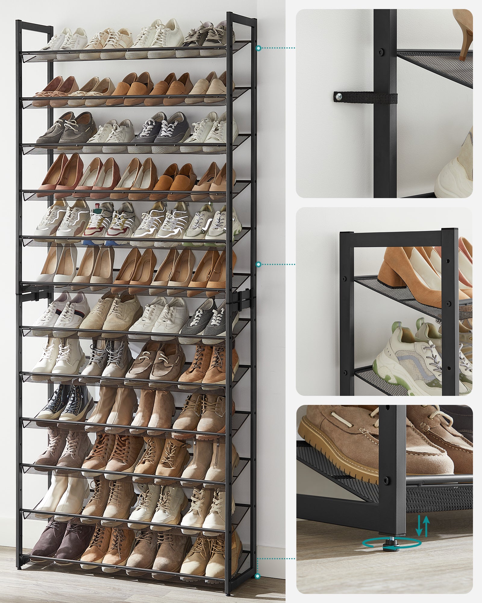 Schuhregal schwarz 12 Einlegeböden