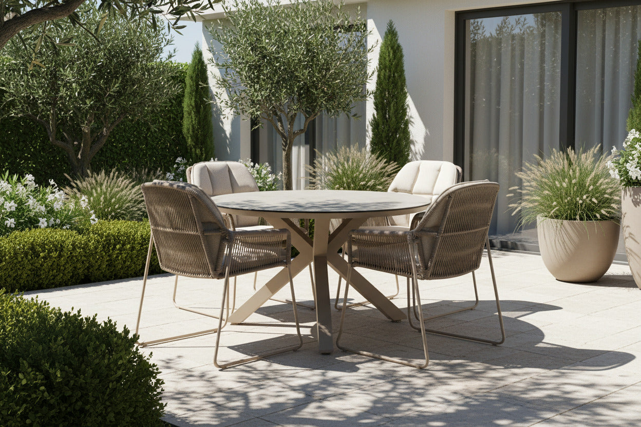 Garten Outdoor Tisch Rund Beige