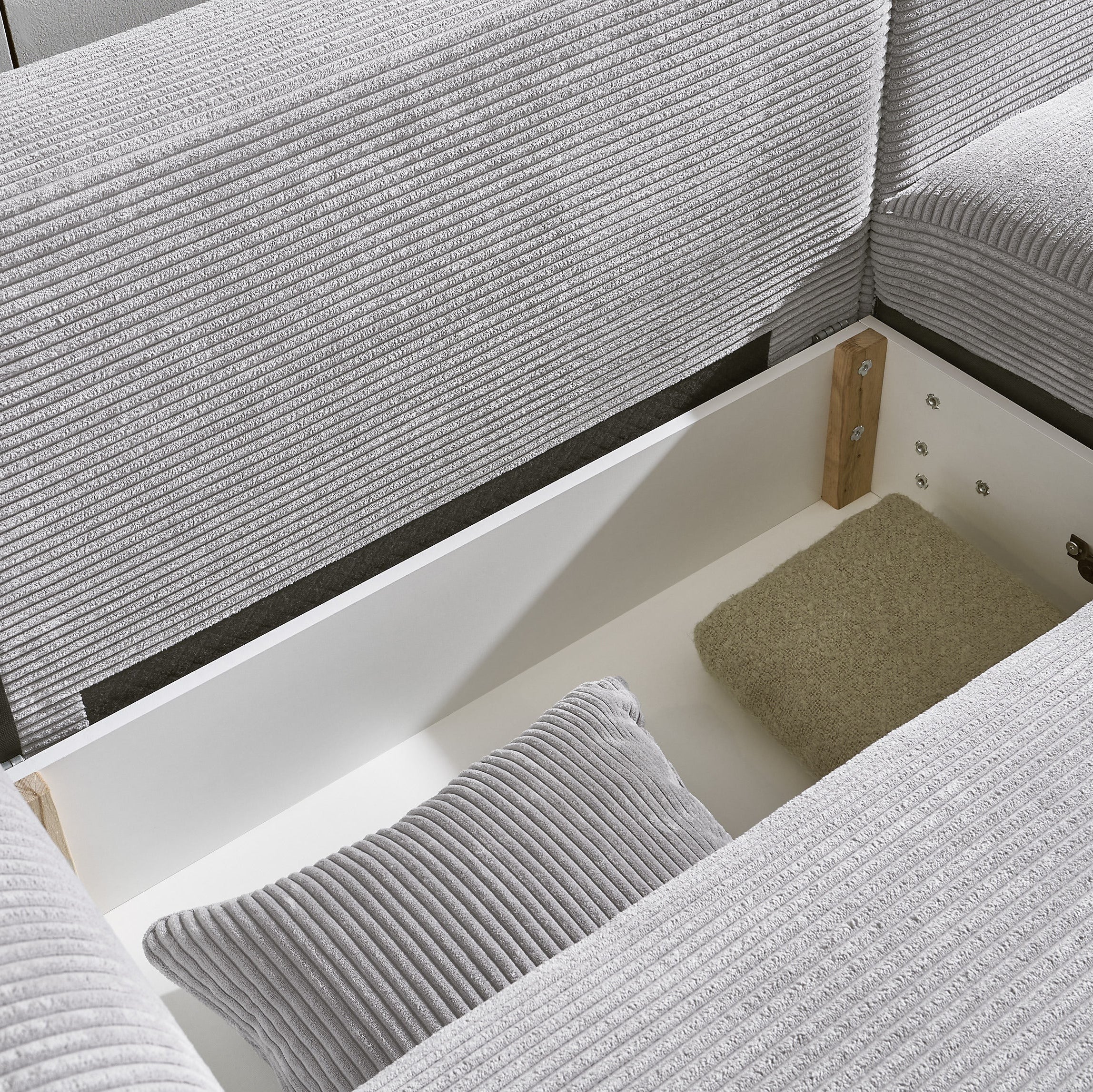 Ecksofa Cord Hellgrau Inklusive Bettkasten und Schlaffunktion