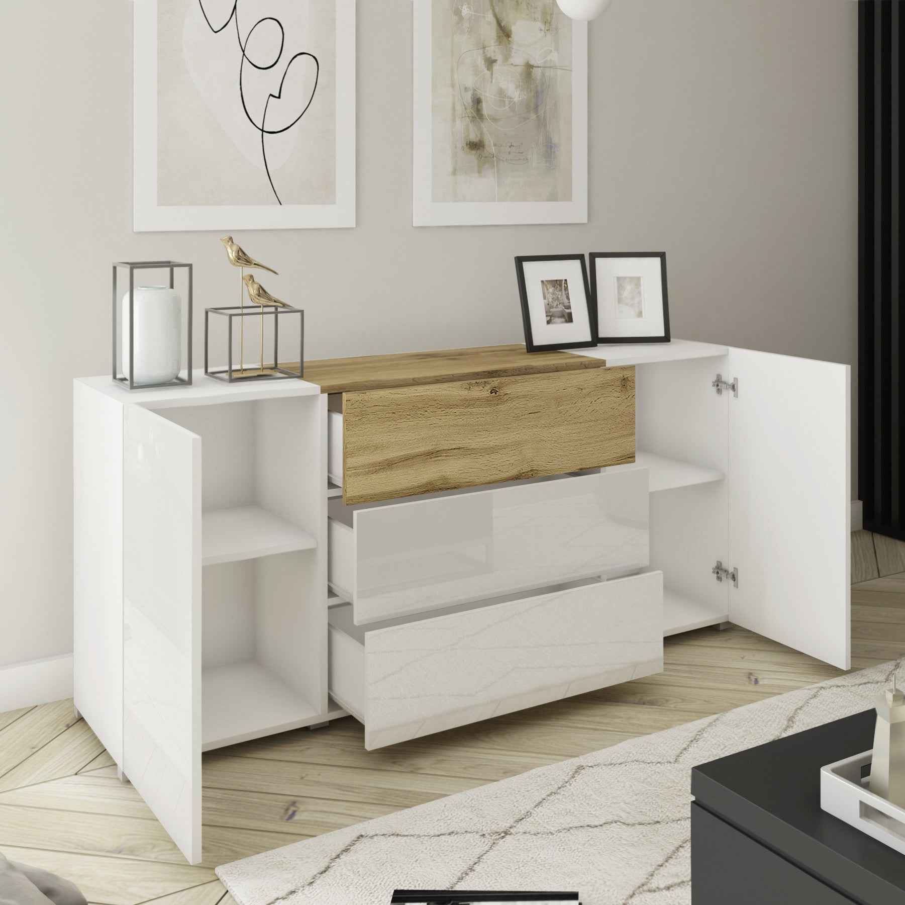 Sideboard weiß mit Eichwotan 150cm