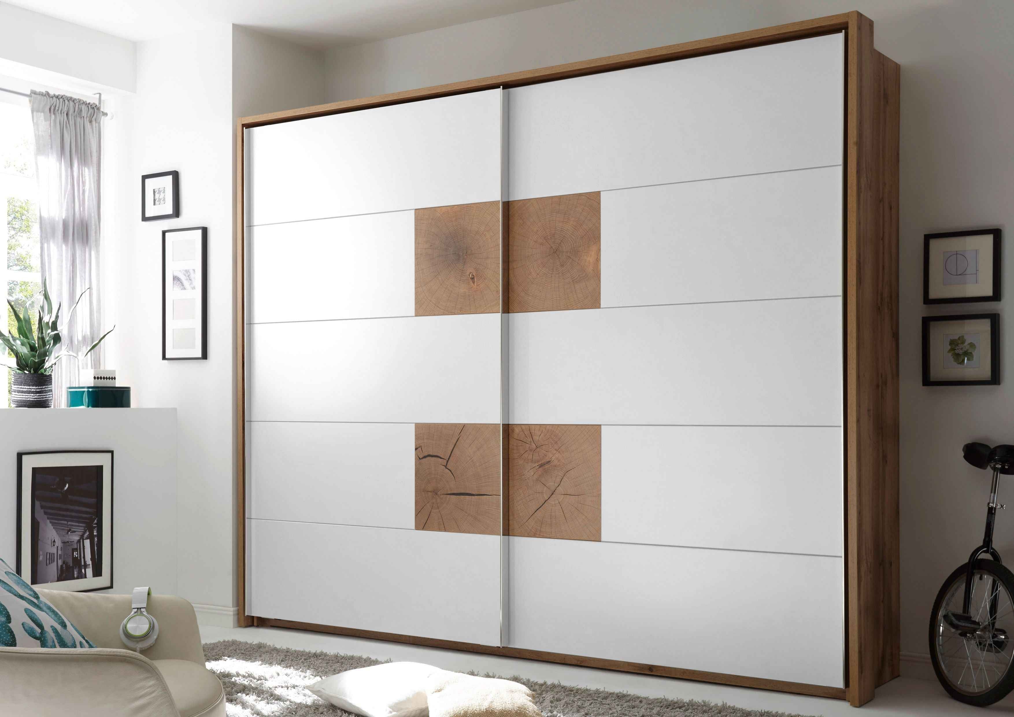 Schwebetürenschrank Wildeiche/weiß