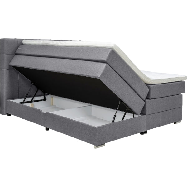 Boxspringbett 180x200 Grau mit Topper und Bettkasten
