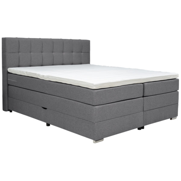 Boxspringbett 180x200 Grau mit Topper und Bettkasten