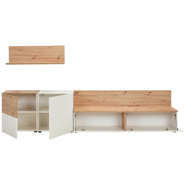 Wohnwand hängend Weiß/Holz
