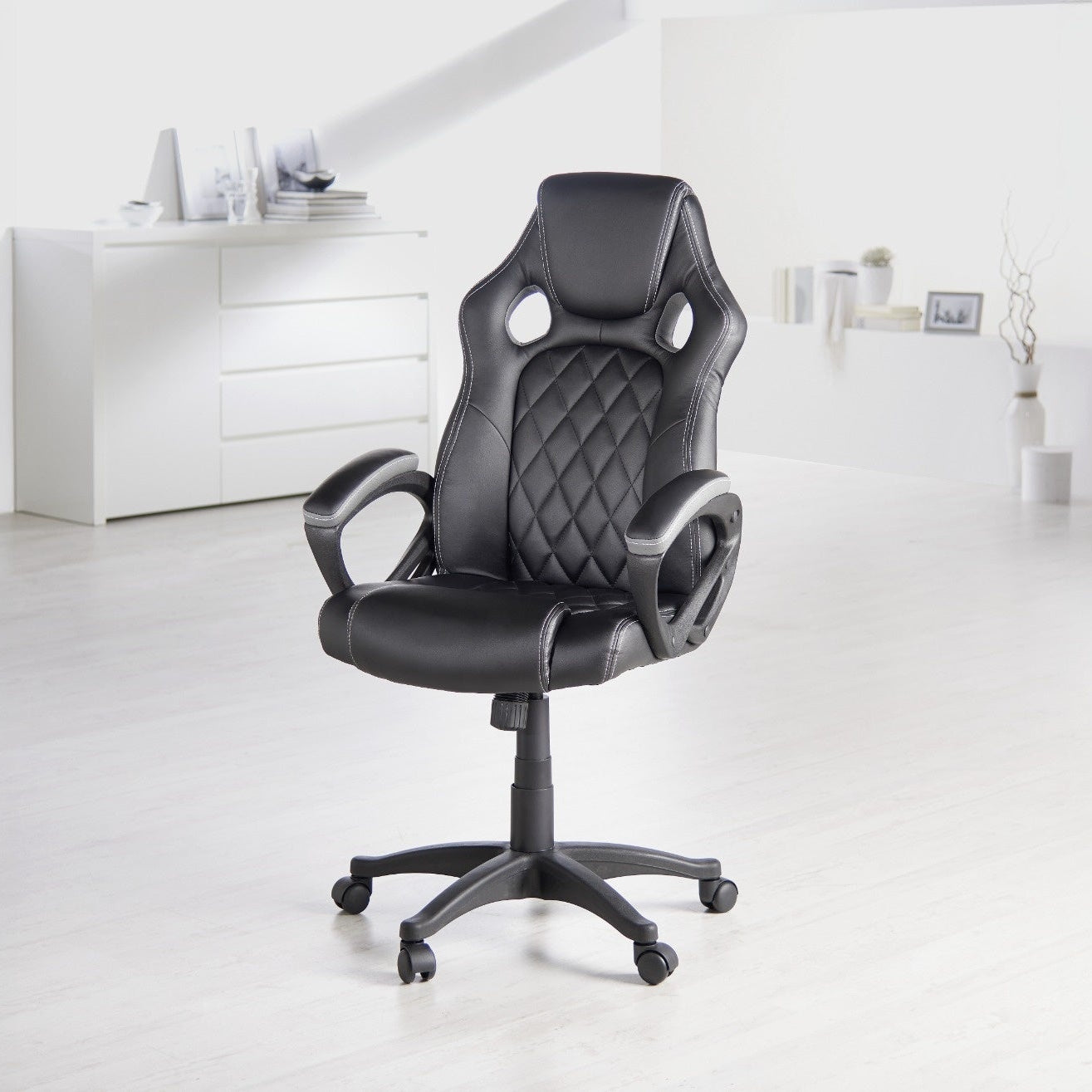 Gamingstuhl Lederlook Schwarz
